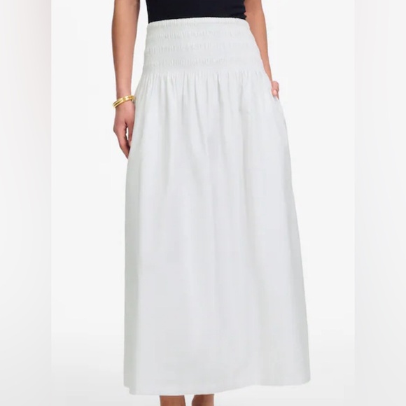 Madewell Womens White Smocked-Waist Poplin Midi Skirt - Picture 2 of 8